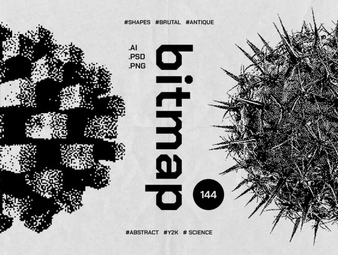 Dithering Bitmap Vector Shapes Collection 144款潮流复古低保真像素马赛克抽象艺术插画图案矢量素材合集