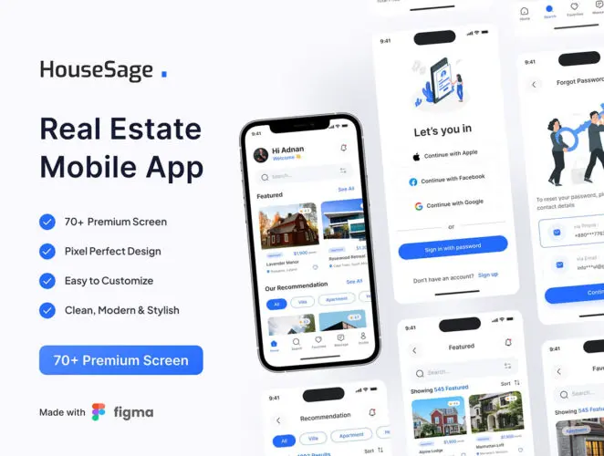 Premium Real Estate Mobile App 70屏国外房地产租房买房在线看房app界面设计ui套件模板