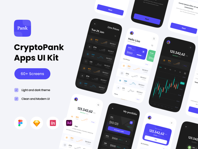 CryptoPank – Crypto Apps UI KIT 30屏金融交易加密货币电子钱包app用户界面设计UI套件