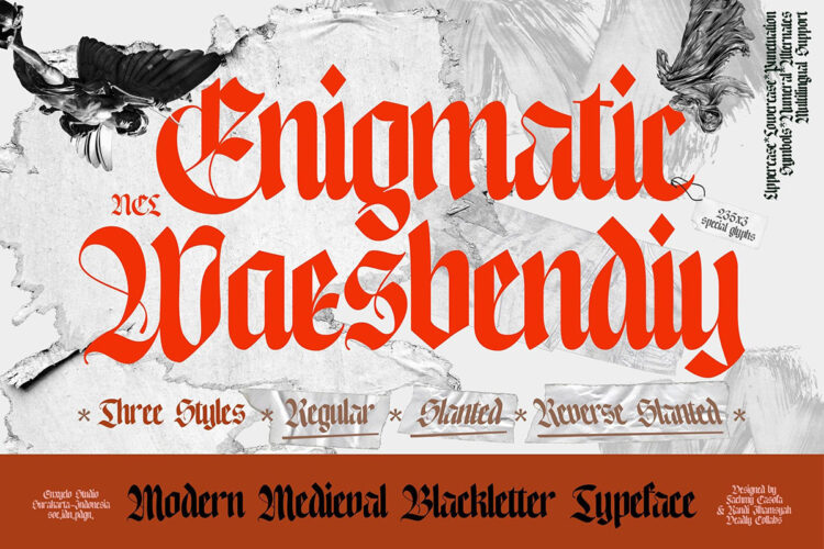 Enigmatic Waesbendiy – Modern Blackletter 中世纪复古潮流哥特潮牌logo摇滚音乐海报封面标题装饰英文字体包