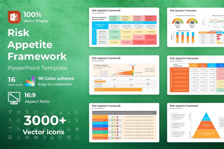 Risk Appetite Framework PowerPoint Template 16页现代极简数据图表条形图分析图VI项目提案手册介绍营销设计展示+3000图标PPT/Keynote/Google Slides模板