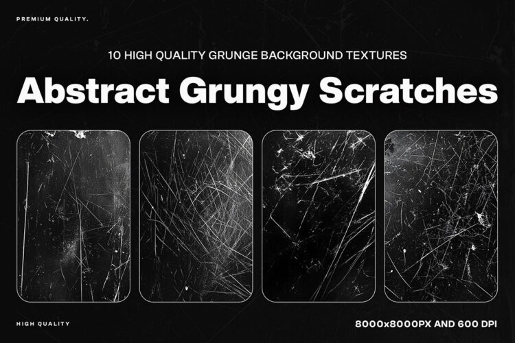 10 Abstract Grunge Scratches Texture 10款高清8K复古划痕颗粒灰尘噪点黑色背景肌理纹理图片