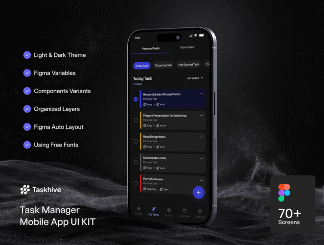 Taskhive – Task Manager Mobile App UI KIT 任务管理应用程序UI套件移动在线会议应用app用户界面设计素材下载