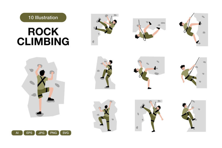 Rock Climbing Character Illustrations 10款攀岩运动极限运动人物活动插画设计图片