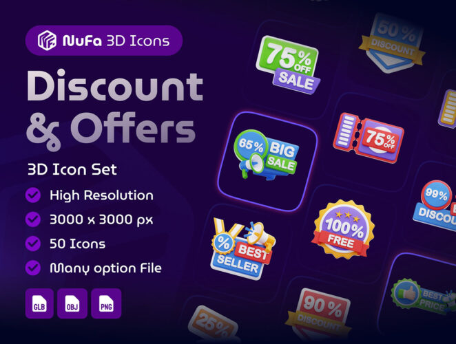 Discount & Offers 3D Icon Set 50款电商大促折扣和优惠 3D 图标集