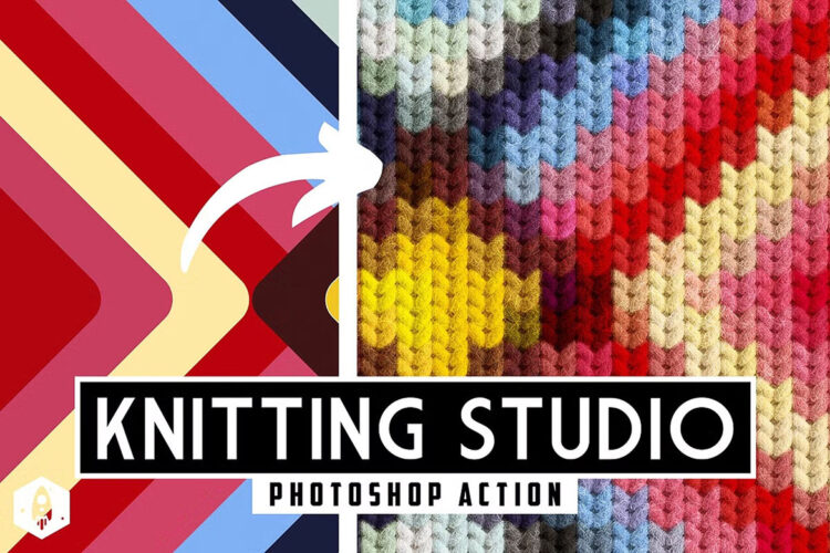 Knitting Studio Knitted Effect 图像照片针织织物特效ps动作插件预设模板