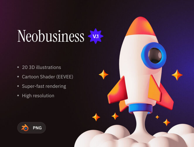 Neobusiness 3D 21款卡通趣味创意网络科技金融3D插图图标设计Blender/PNG格式素材