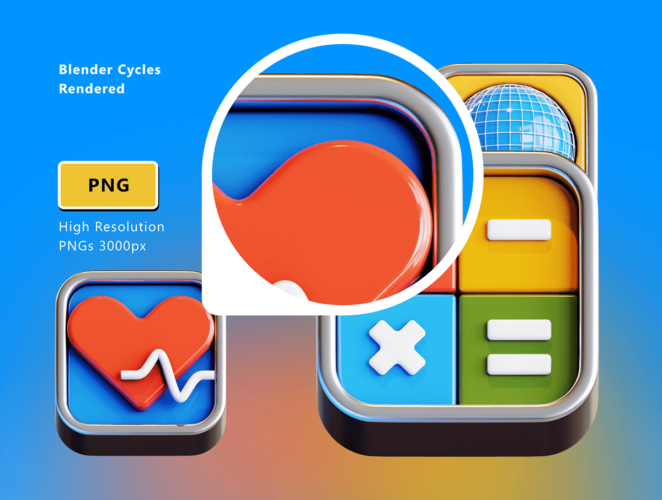 Essential Apps 3D Icon pack 15款现代多彩风格手机应用程序3D图标icon设计素材png免抠图