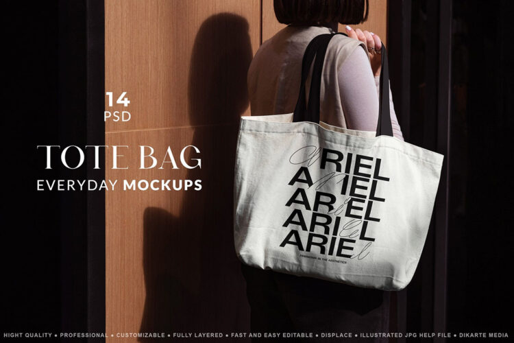 Tote Bag Everyday Mockups 14款托特包单肩拎袋手提购物袋帆布包环保袋ps样机模特展示效果图