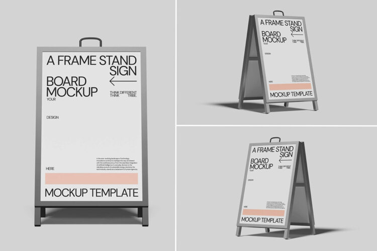 A-Frame Stand Signboard Mockup 002 3款A型立式折叠展架展板招牌模型展示设计贴图psd样机素材