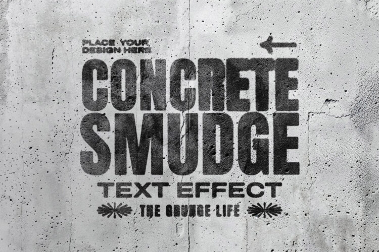 Grunge Concrete Text Logo Effect Mockup 粗糙墨印创意标文混凝土识本字母psd特效样机素材预设模板