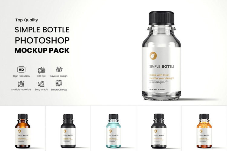 Boston Round Euro Dropper Bottle Mockup Pack 9款铝制哑光磨砂塑料玻璃药瓶瓶身包装标识设计贴图psd样机素材