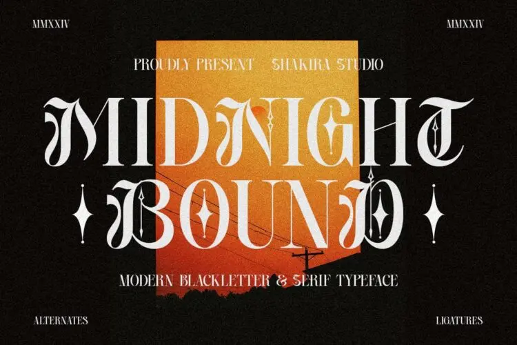 Midnight Bound – Blackletter x Serif 经典复古潮流哥特潮牌摇滚音乐朋克街头海报封面标题装饰英文字体