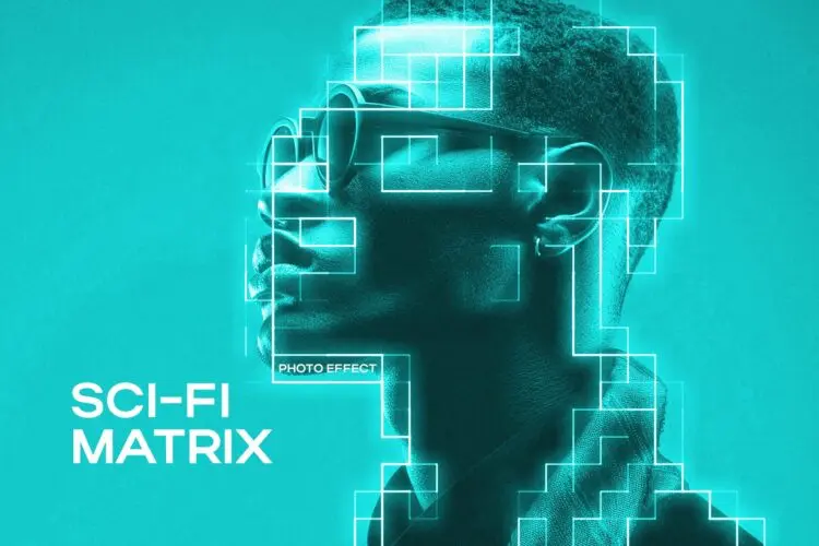 Sci-Fi Matrix Photo Effect 科幻未来矩阵全息照片图像ps特效样机素材预设模板