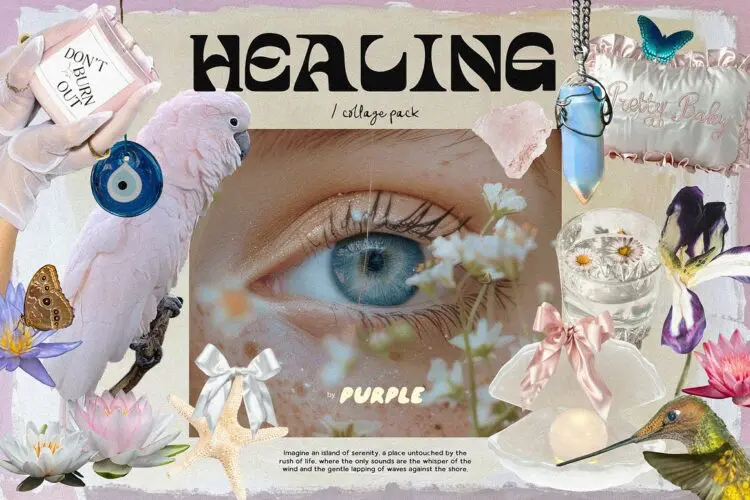 Healing. Collage Pack 159款复古超现实主义抽象艺术冥想度假剪纸拼贴webp免抠图片素材