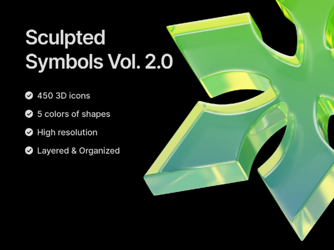 Sculpted Symbols Vol.02 3D立体浮雕抽象艺术玻璃状几何图形标识png免抠图设计素材