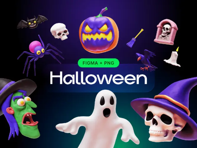 Halloween 3D Icons 95款3D卡通粘土恐怖万圣节装饰插图插画icon图标webp免抠图片素材
