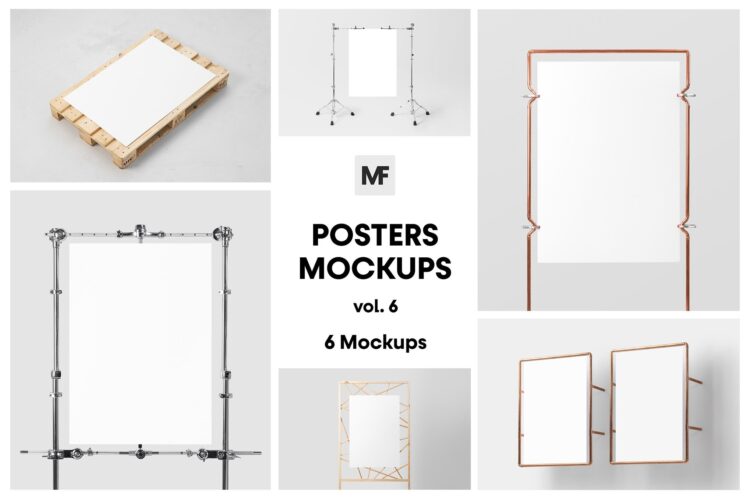 Picture Frame Mockups Posters vol.6 海报画像金属木质框架模型展示设计贴图psd样机素材6款