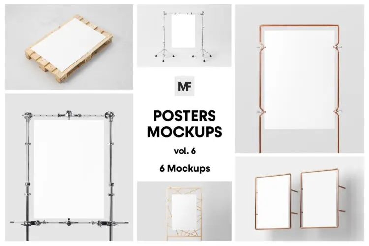 Picture Frame Mockups Posters vol.6 海报画像金属木质框架模型展示设计贴图psd样机素材6款