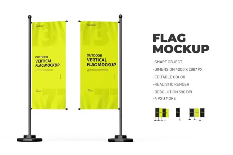 Waving Flag Mock up 户外品牌广告海报道旗刀旗宣传旗帜模型展示设计贴图ps样机素材