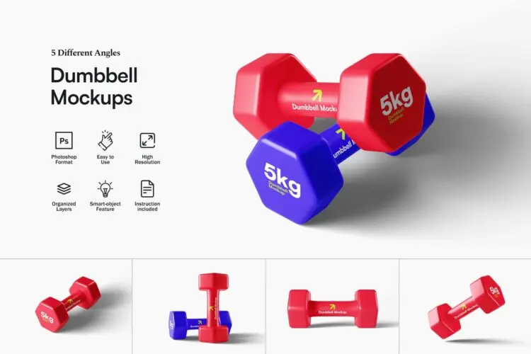 Dumbbell Mockups 健身器械训练哑铃模型品牌logo展示设计贴图ps样机素材