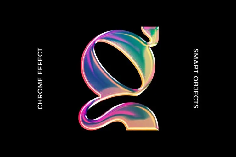 Chrome Text Logo Effect 彩虹全息铬合金属文本字母logo标识ps特效样机素材预设模板