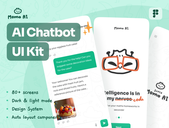 Momo AI – Chatbot UI Kit 80屏国外人工智能Ai对话聊天app用户界面设计ui套件模板