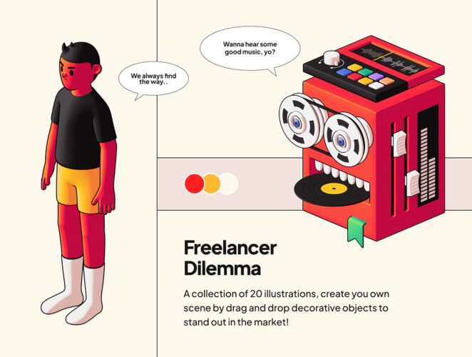 Freelancer Dilemma 3D Illustration 20款高品质自由职业者3D趣味插画Blender文件png面抠图片下载