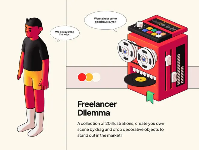Freelancer Dilemma 3D Illustration 20款高品质自由职业者3D趣味插画Blender文件webp面抠图片下载