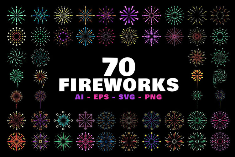 Fireworks Element Collection 70款节日派对大促烟花爆竹焰火万花筒星光烟火图案ai矢量设计素材