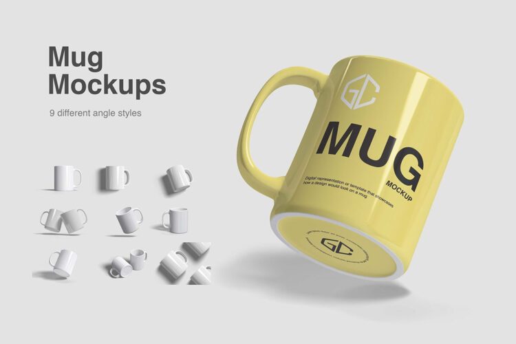 Mug Mockups 9款陶瓷马克杯咖啡茶杯文创杯子水杯设计ps样机多角度展示效果图