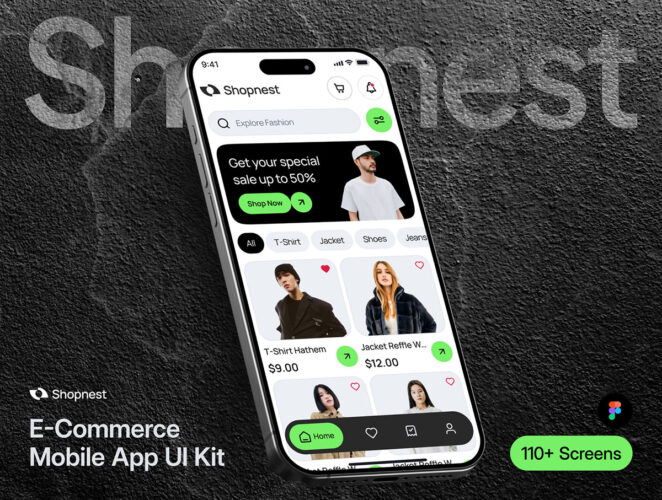 Shopnest – Ecommerce Mobile App UI Kit 110屏移动电商购物应用用户界面app设计ui套件模板