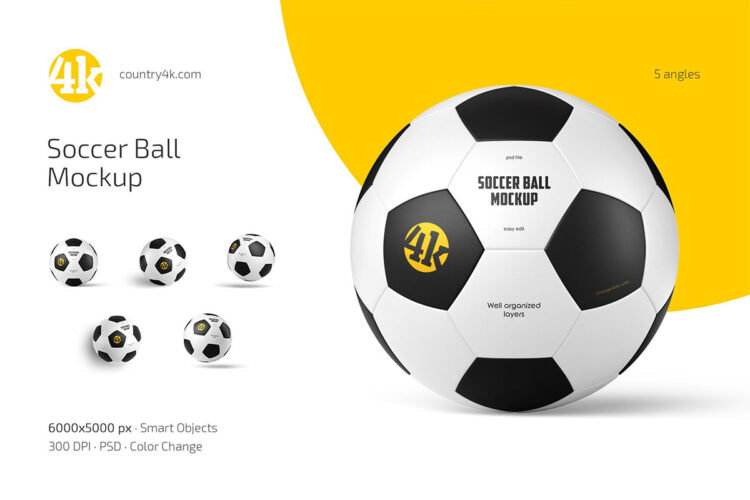 Soccer Ball Mockup Set 皮革足球模型品牌logo标识设计贴图ps样机素材