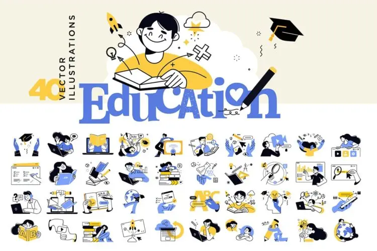 Education 在线课程教育学习读书场景插图插画矢量设计素材