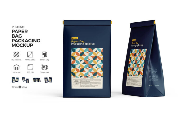 Packaging Bag Mockup 咖啡豆茶叶包装自立袋模型品牌logo标识包装印花设计贴图ps样机素材