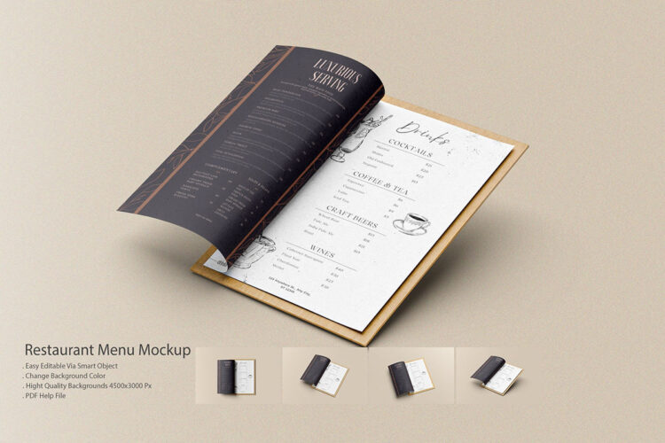 Restaurant Menu Mock-Ups v.1 咖啡店餐厅酒吧菜单模型展示设计贴图ps样机素材