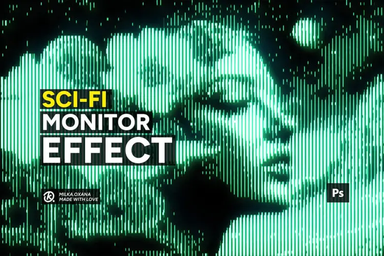 Retro Sci-Fi Matrix Monitor Effect 复古未来科幻矩阵黑客帝国低保真条纹数字科技艺术肌理ps特效样机