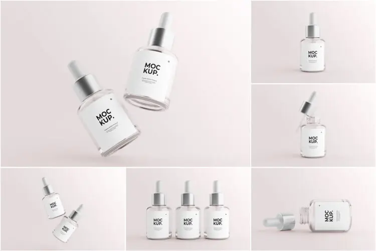 Pipette Bottle Packaging Mockup 化妆品透明滴管玻璃瓶模型瓶身包装设计贴图ps样机素材