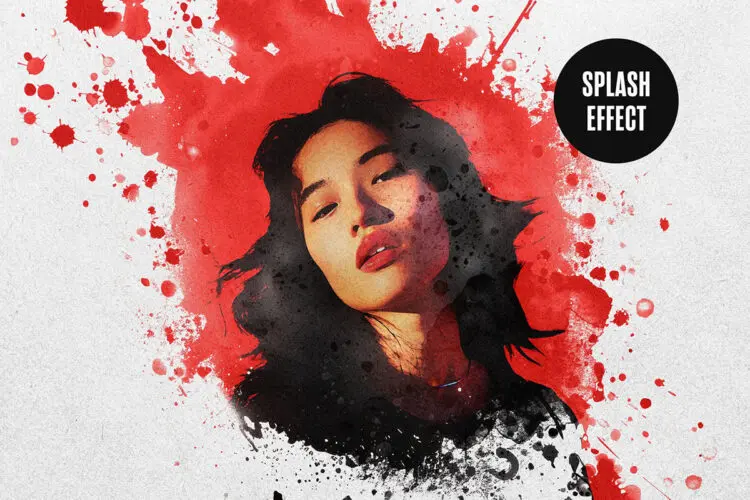 Watercolor Splash Photo Effect 照片图像水彩染料绘画污迹滤镜ps特效样机素材预设模板