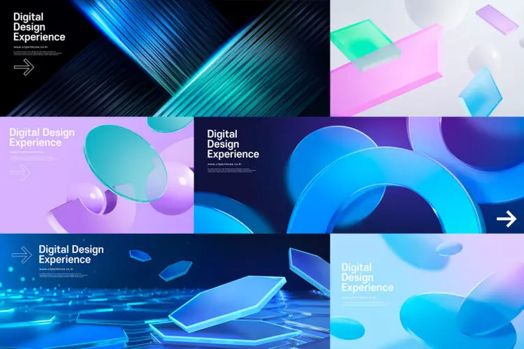 Digital Design Experience 20款数字科技3D立体几何科幻banner轮播图横幅海报设计ps分层素材