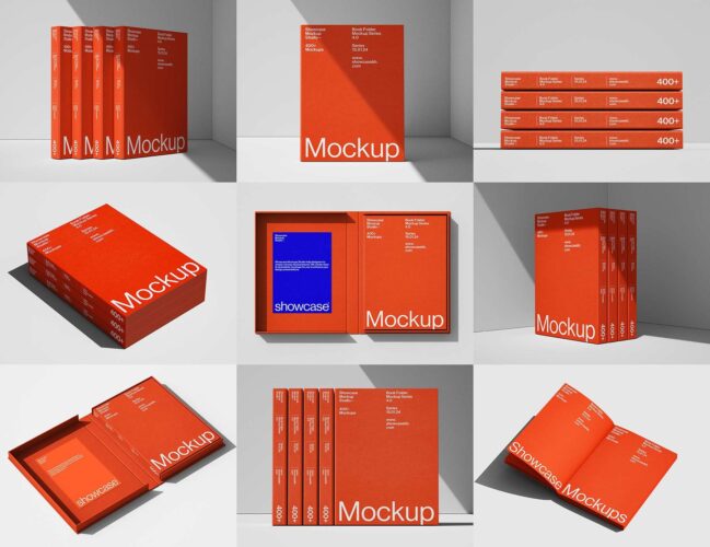 BF4_Book Folder Mockup Bundle 11款硬面精装书籍装帧画册套装礼盒ps样机素材设计作品展示效果图