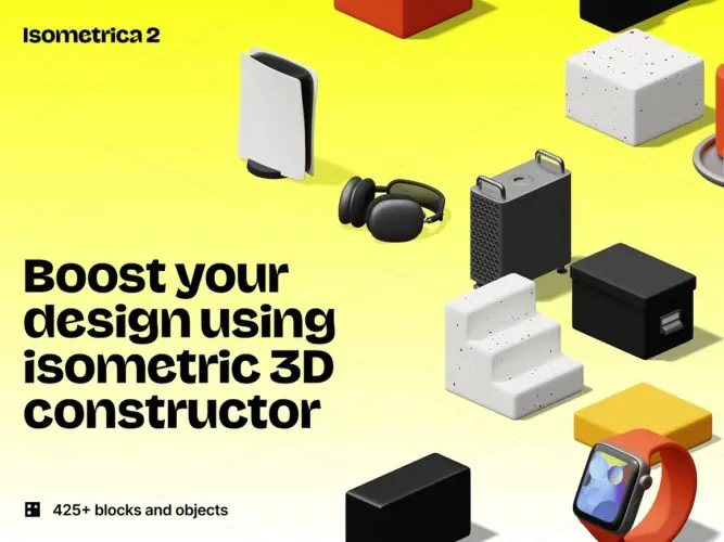 Isometrica 2.0 425款3D等距数码科技居家生活客厅家具组合场景webp免抠图片素材