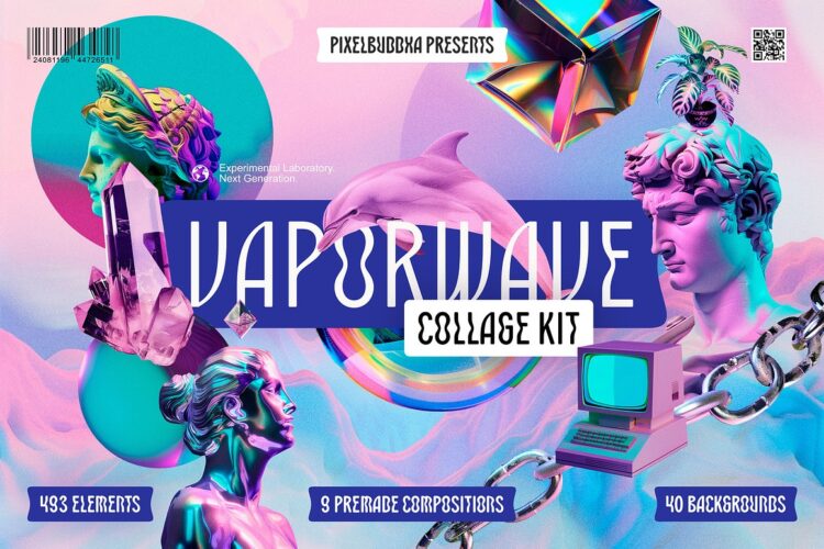 Vaporwave Collage Kit 复古潮流科幻超现实主义蒸汽波霓虹赛博朋克艺术png免抠图片素材