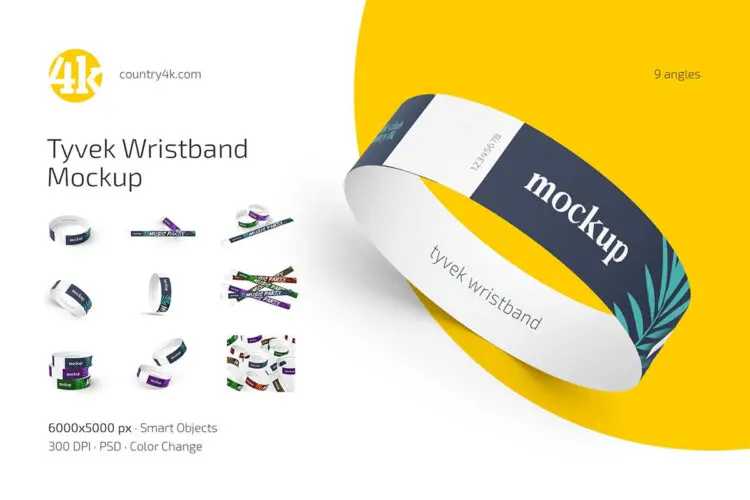 Tyvek Wristband Mockup Set 派对音乐会入场券腕带手环配饰模型展示设计贴图ps样机素材