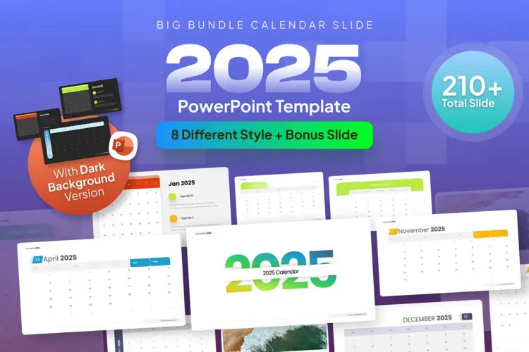 2025 Calendar Complete Package PowerPoint 双配色200页2025年度计划日历事件任务规划月历样式图表ppt模板