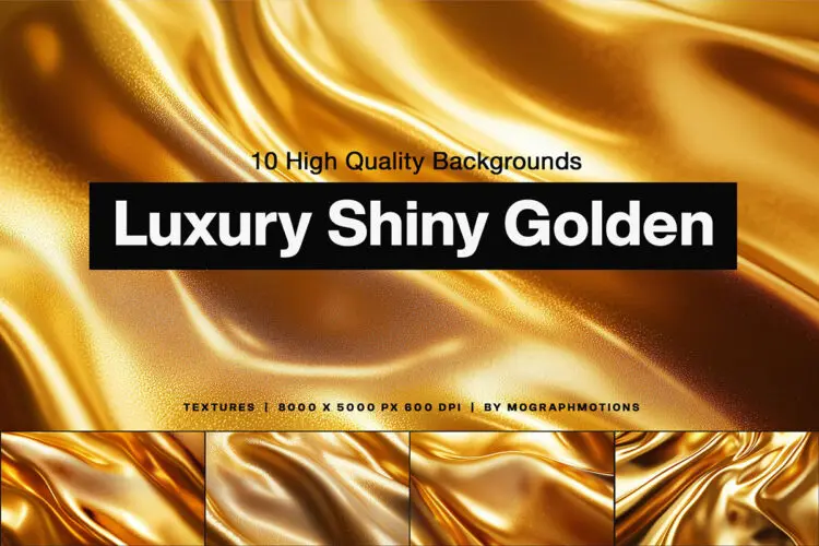 Luxury Shiny Golden Background 奢华闪亮金色织物褶皱纹理背景叠加图片设计素材
