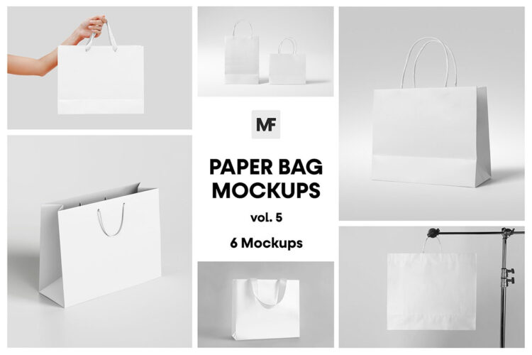 Paper Shopping Bag Mockups vol.5 纸质购物袋拎袋手提袋模型品牌logo标识设计贴图ps样机素材