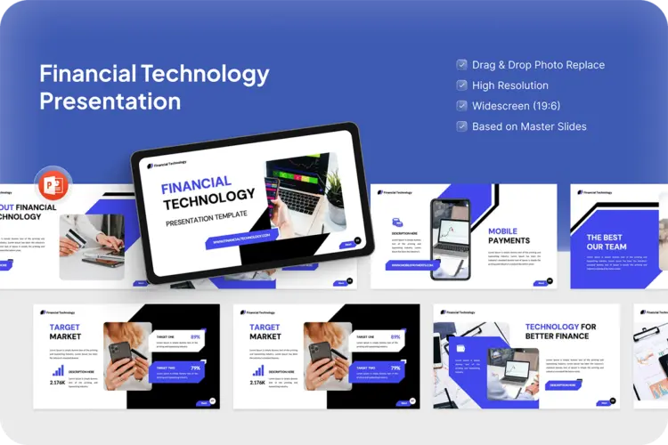 Financial Technology Powerpoint 智能产品介绍技术亮点PPT模板演示文稿