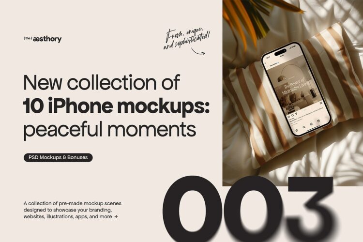 10 iPhone Mockups Peaceful Moments 10款自然家居花卉光影iPhone手机ui设计作品展示效果图ps样机素材