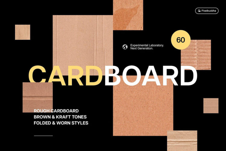 Craftsman’s Cardboard Textures Pack 60款复古做旧瓦楞纸牛皮纸粗糙折痕艺术纸纹肌理材质背景图片素材
